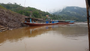 Long boats berthed at Pak Beng as we depart.
