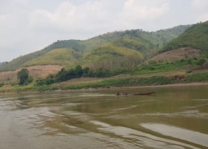 Passing a fishing boat. Fishing is a key industry all along the Mekong.