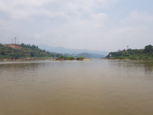High voltage power lines across the river.