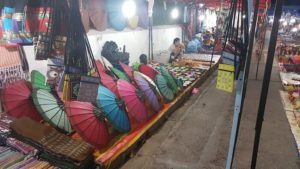 Umbrellas of all colours in the Luang Prabang night market.