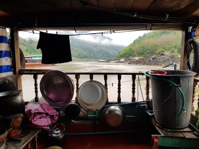 A view from the rear of a houseboat moored at Pak Beng.