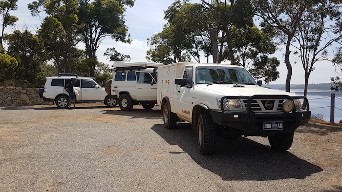 Pajero, Troopy and Patrol at North Dandalup Dam Lookout.