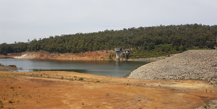 Lake Banksiadale water level is low at South Dandalup Dam.