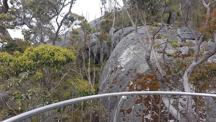 The walkway hugs the edge of Little Mt Frankland.