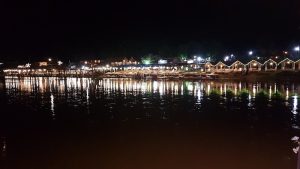 The river is lined with restaurants.