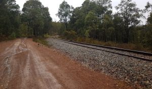 Service track alongside the disused Alcoa bauxite railway.