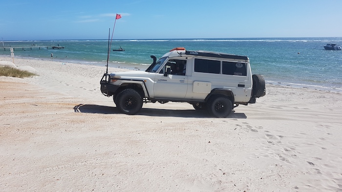 Brad and Julie leaving Horrocks Beach in the Troopy