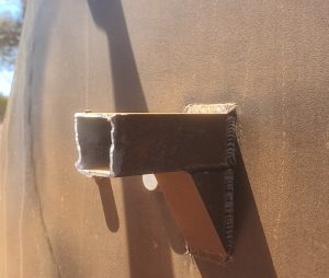 Broken spare wheel carrier on Corey’s Landcruiser.