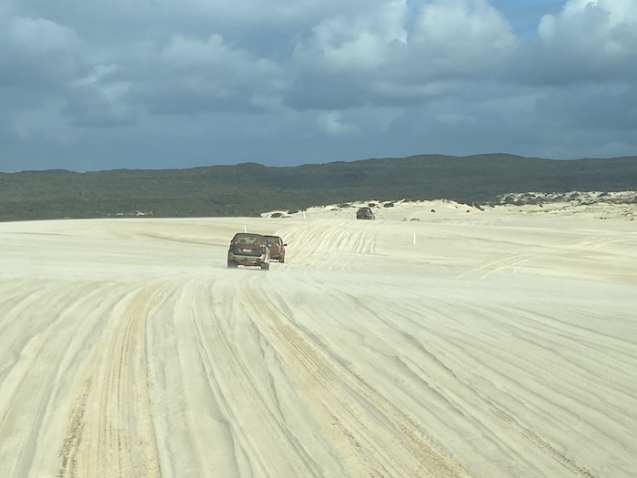 Driving across the Yeagarup Dunes.
