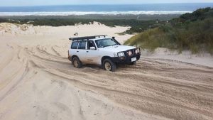 Mike drives his Patrol up Yeagarup Hill.