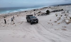 Greg drives his BT50 off Thirteen Mile Beach to get around Butty Head.