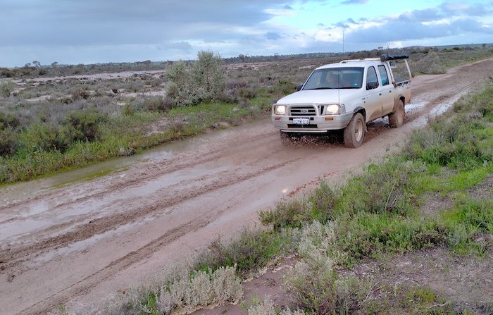 Cliff on slippery track.