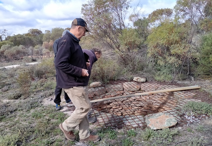 Mark, Gary and Kerry at Morlining Well. It is a beautifully constructed dry rock wall well about six metres deep.