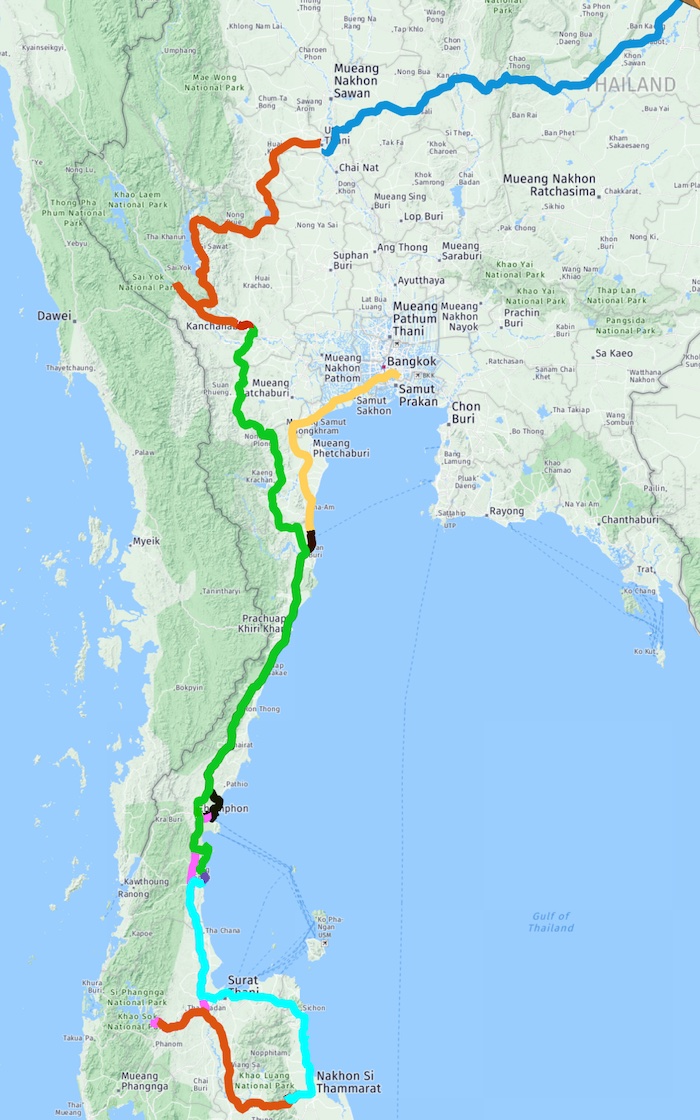 ROUTE OF THAILAND SOUTH ROAD TRIP