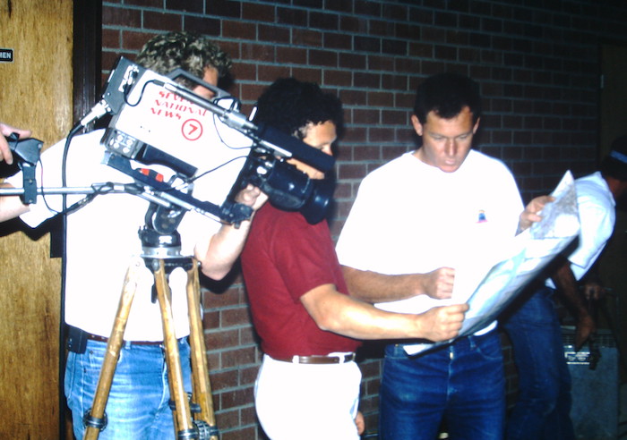 Channel 7 sports reporter Chris Young interviewing Kim on departure day.
