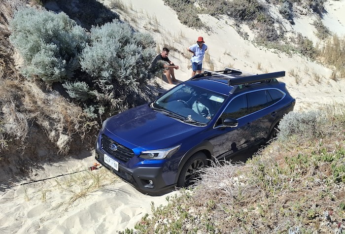 Outback getting winched up the exit track.